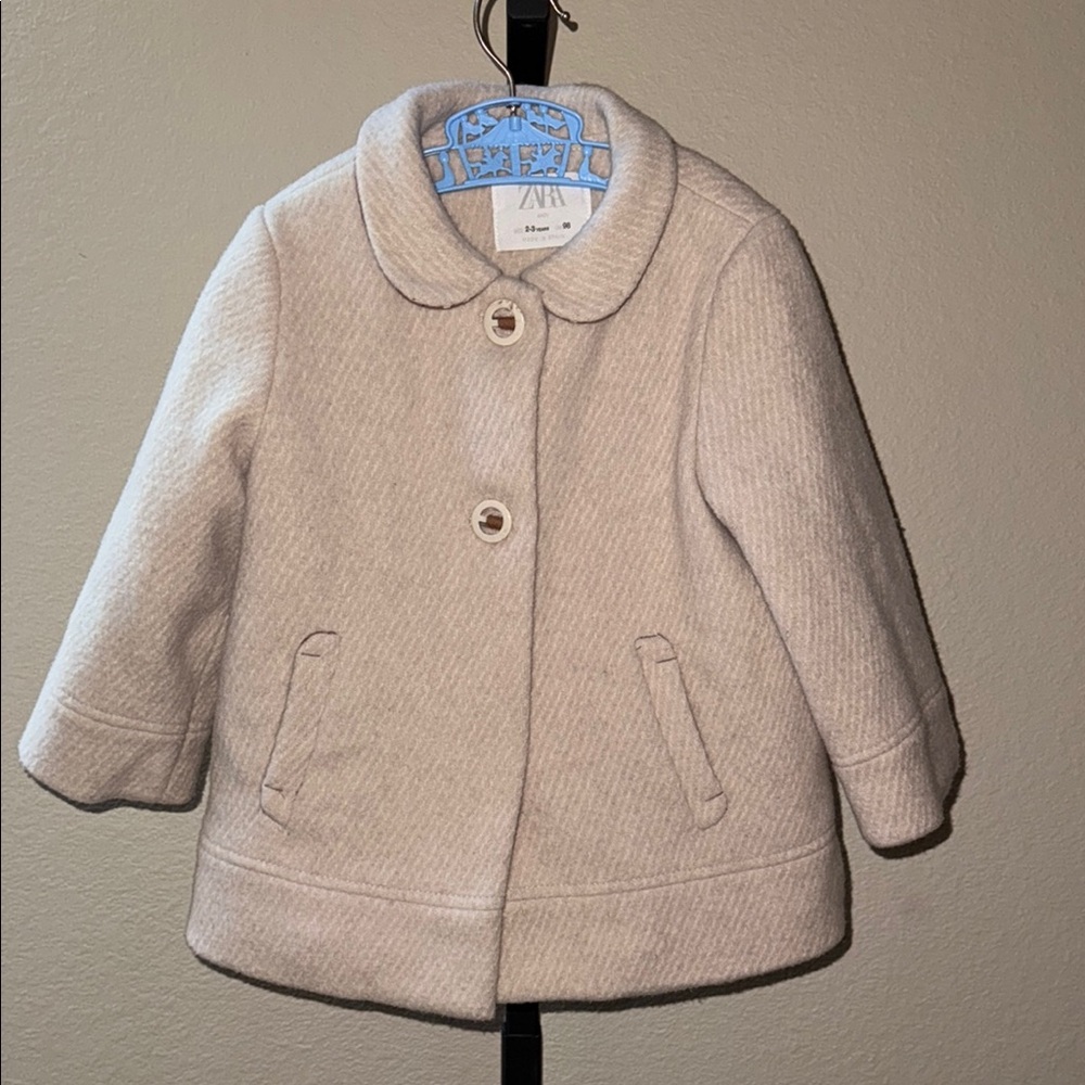 Zara Baby Cream Wool-Blend Coat A-Line Silhouette Made in Spain Sz 2-3 Years